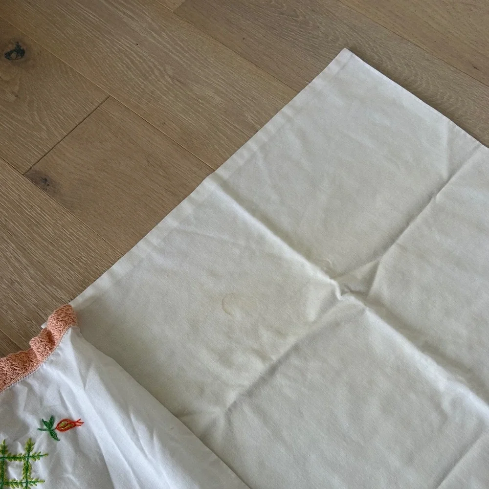 (3) Vintage Hand Embroidered Pillowcase Set Bird Floral Rose Crochet Trim White